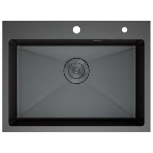 Мойка кухонная D&K 60х50 выпуск с переливом, корзина, дозатор Графит матовый DKS605006