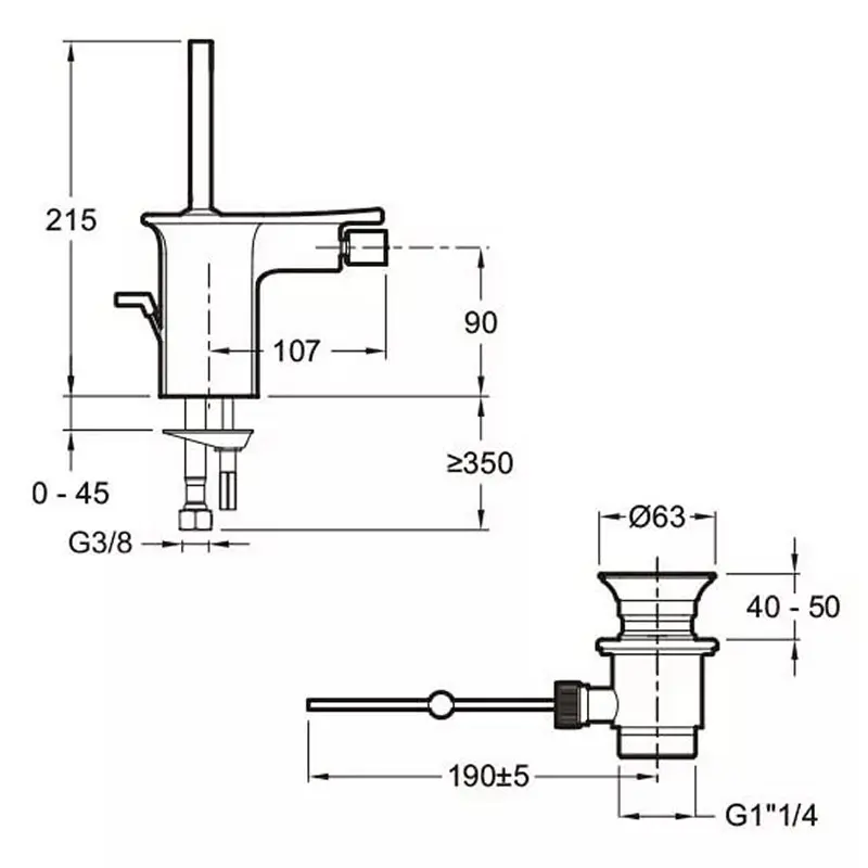 Смеситель для биде Jacob Delafon Stance с системой clic-clac E14763-CP Смеситель для биде Jacob Delafon Stance с системой clic-clac E14763-CP — изображение 2