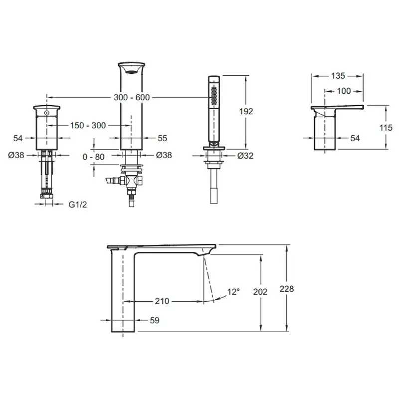 Смеситель на борт ванны Jacob Delafon Stance с душем E14774-CP Смеситель на борт ванны Jacob Delafon Stance с душем E14774-CP — изображение 2