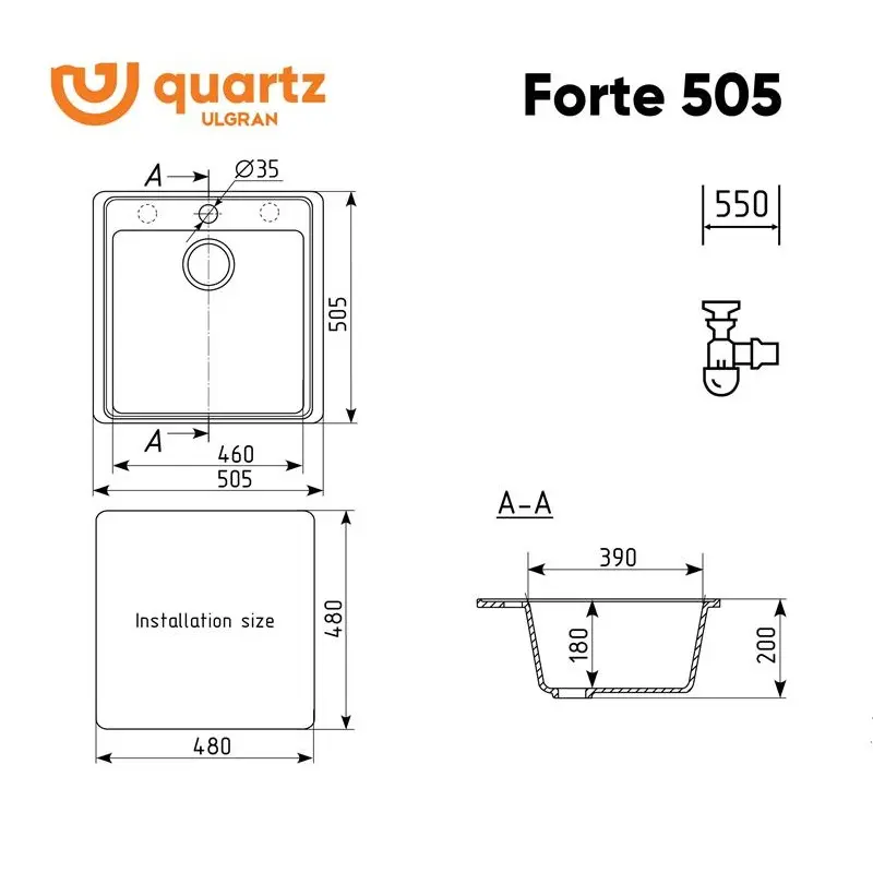 Мойка кухонная Ulgran Quartz Forte 505-03 Десерт Мойка кухонная Ulgran Quartz Forte 505-03 Десерт — изображение 2