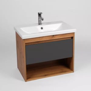 Тумба подвесная Viant Бостон 50 с раковиной Como Дуб вотан / Графит VBOS50COG-T1YP